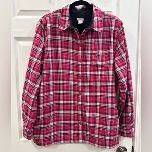 L.L. Bean Women’s Size M Pink Plaid Fleece Lined Shirt Jacket Shacket